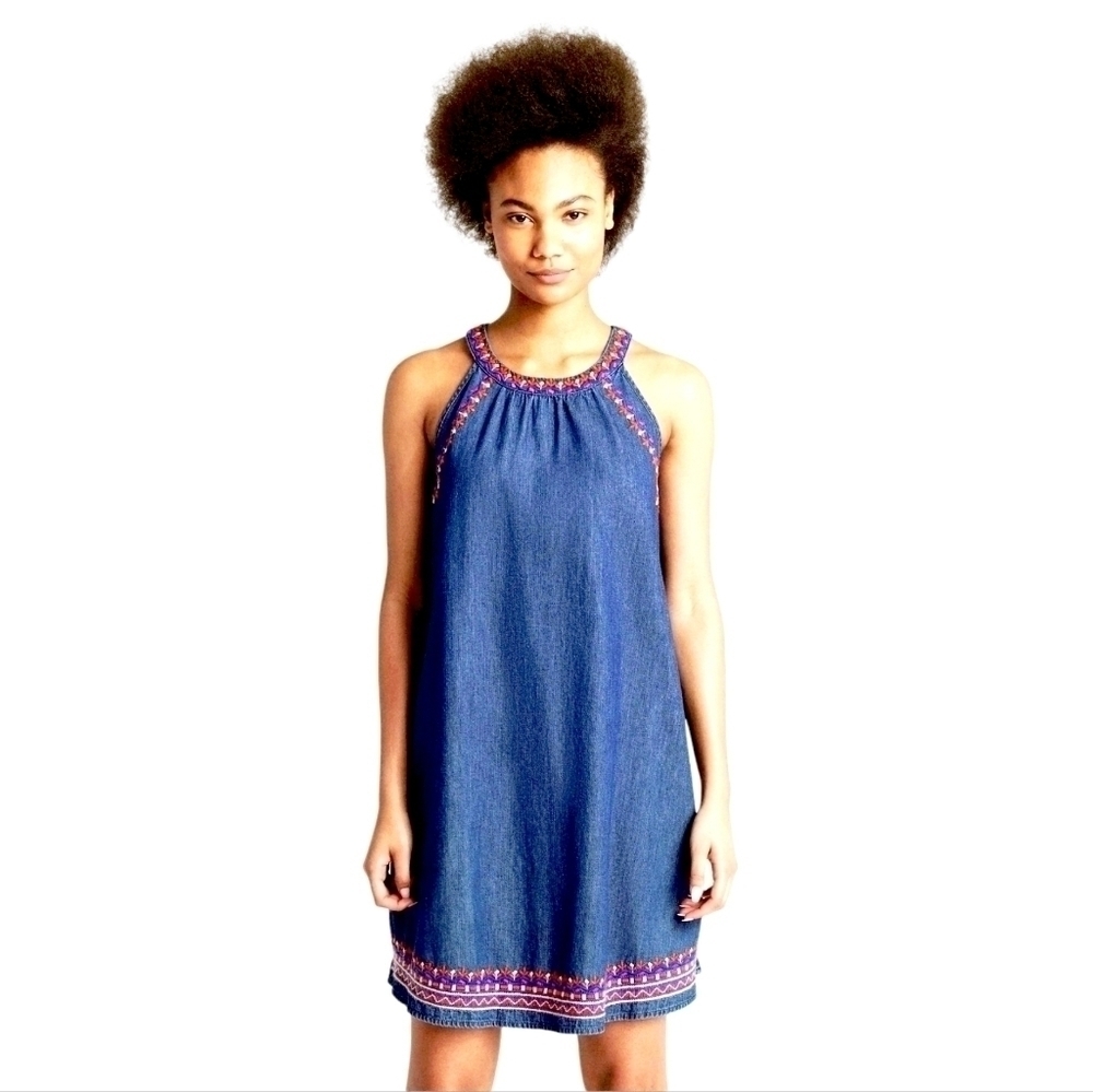 GAP Denim Blue Mini Dress with Pink Details